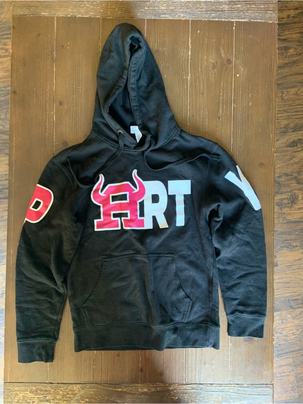 Black Hoodie Graphic Wall Art - Bold Red & White 'HRT' Design